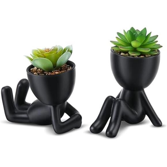Fake Succulent, Mini Succulents Plants Artificial in Black Modern Human Shaped - Picture 8 of 16